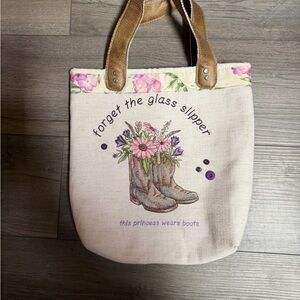 Floral Canvas Tote Bag with Tan Handles